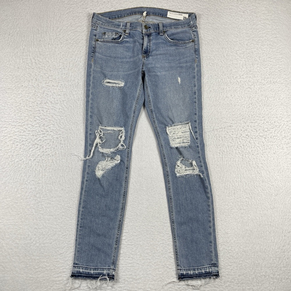 Rag & Bone Dre Jeans Womens 28 Light Wash‎ Distressed Slim Boyfriend Frayed Hem